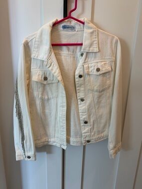 White Embellished Denim Jacket - Women's